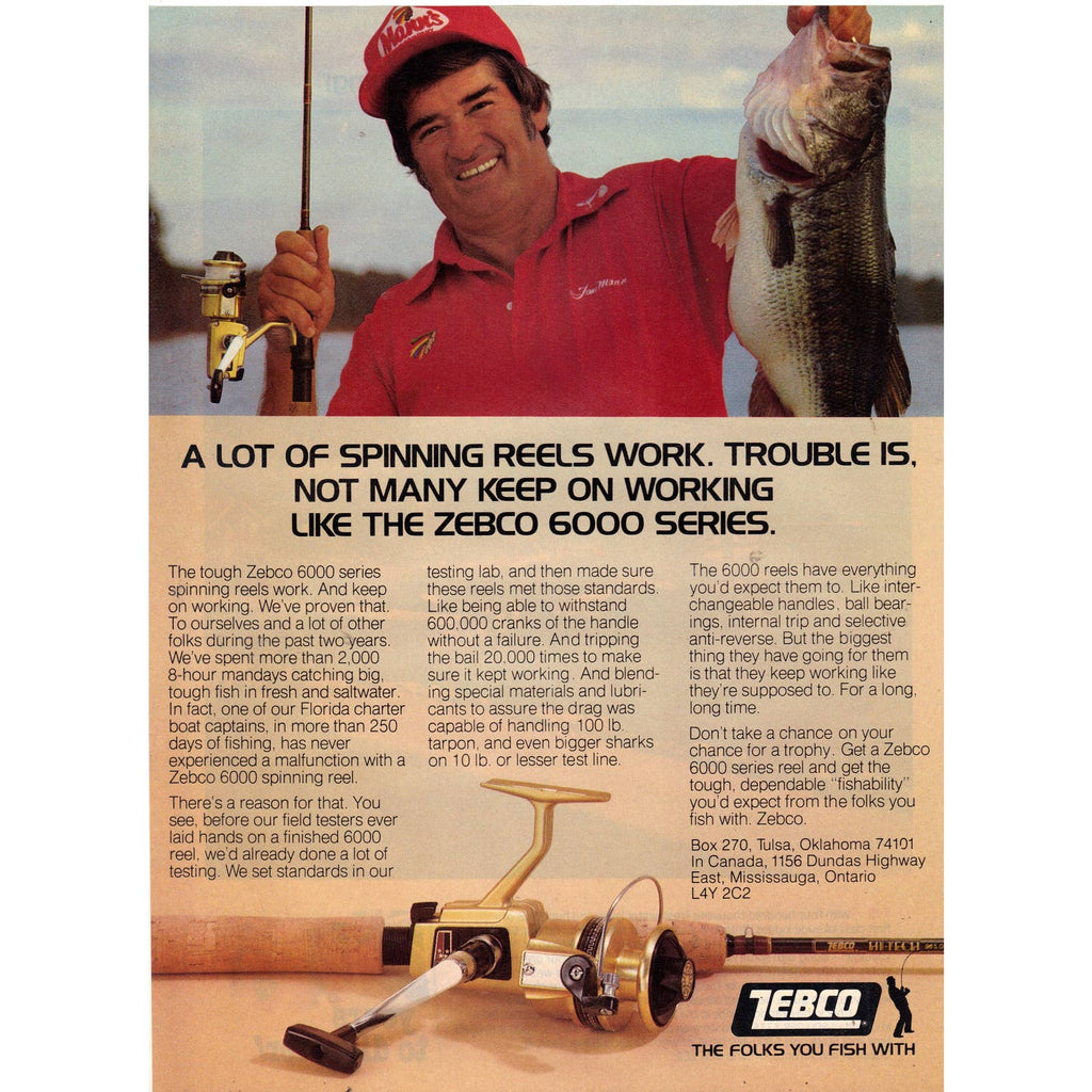 Vintage 1982 Print Ad for Zebco 6000 Fishing Reel and Ontario Vacation