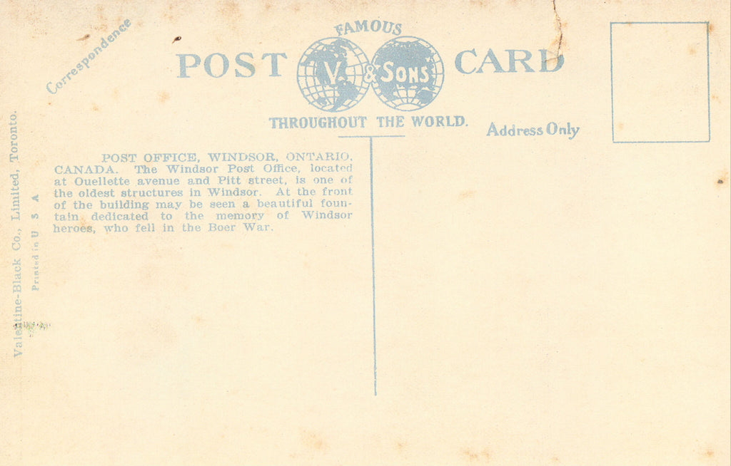 Post Office - Windsor,Ontario,Canada Postcard