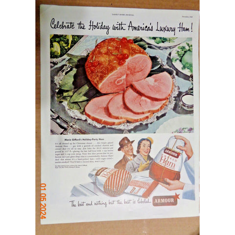 Vintage Print Ad -1948 for Armour Smoked Hams