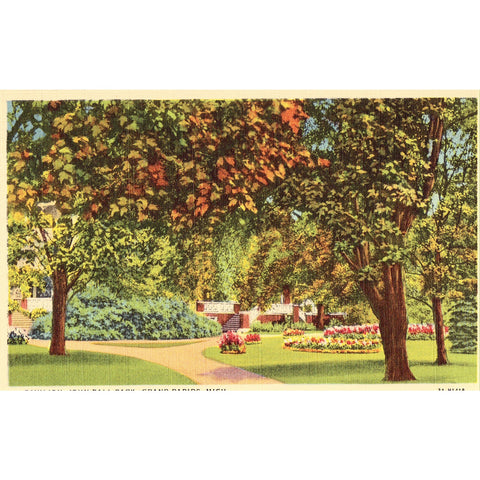 Linen Postcard - Pavilion, John Ball Park - Grand Rapids, Michigan