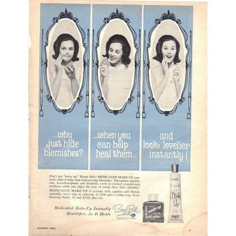 Vintage 1963 Print Ad for Bonne Bell Medicated Make-Up