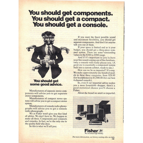 Vintage 1971 Fisher Console Stereo Print Ad