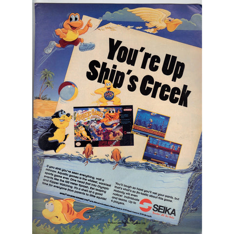 Vintage 1993 Print Ad for Aquatic Games - Super NES