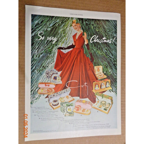 Vintage Print Ad -1948 for Coty Gift Sets Christmas Woman in Red Dress