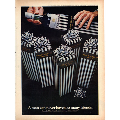 Vintage 1971 Print Ad for Black & White Scotch Christmas Bows