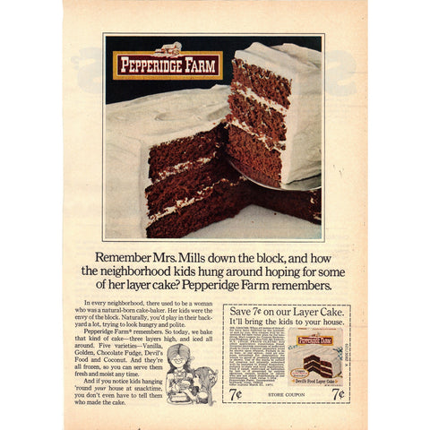 Vintage 1970 Pepperidge Farm Cakes Print Ad