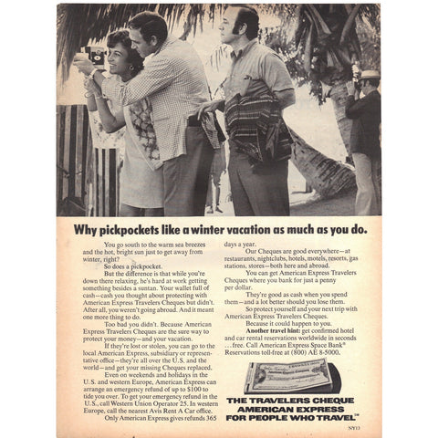 Vintage 1971 Print Ad for American Express Travelers Cheque and AMF