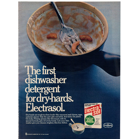 Vintage 1973 Electrasol Dishwasher Detergent Print Ad