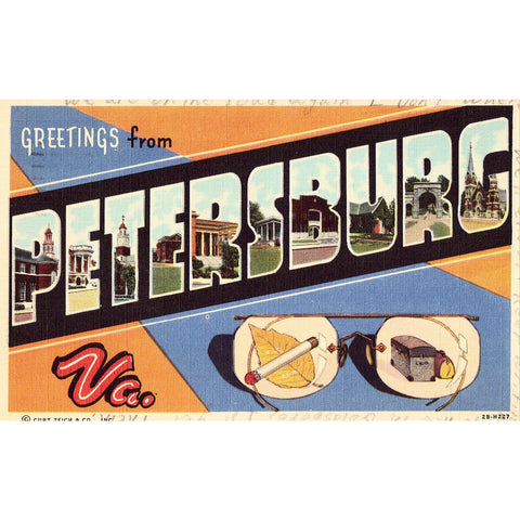 Linen Postcard - Large Letter - Greetings from Petersburg, Virginia