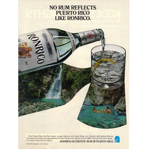 Vintage 1979 Print Ad for RonRico Rum and Kool Super Lights Waterfall