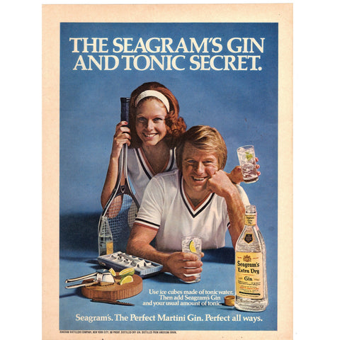 Vintage 1975 Print Ad for Pipers Scotch and Seagram's Extra Dry Gin