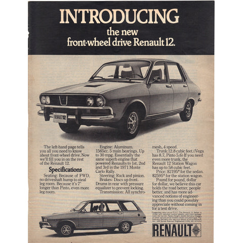 Vintage 1971 Renault 12 Print Ad