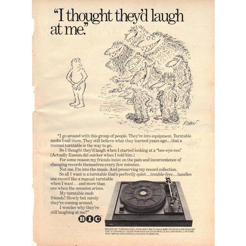 Vintage 1977 Print Ad for BIC Turntables