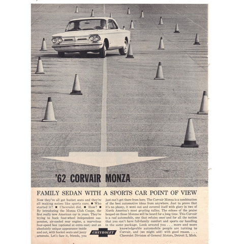 Vintage 1962 Chevy Corvair Monza Print Ad