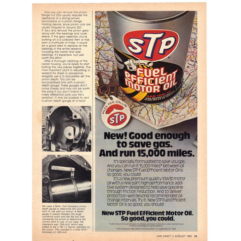 Vintage 1980's Print Ad for STP Fuel Efficient Motor Oil