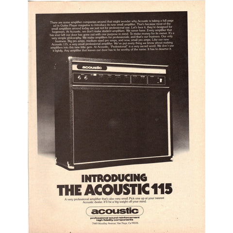 Vintage 1977 Print Ad for The Acoustic 115 Guitar Amps