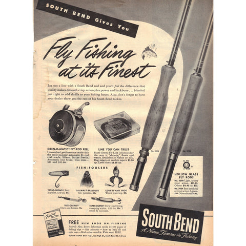 Vintage 1953 Print Ad for South Bend Fly Rods and Reels