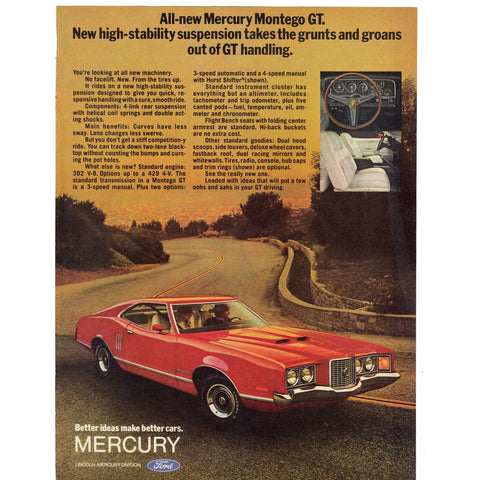 Vintage 1971 Mercury Montego GT Print Ad