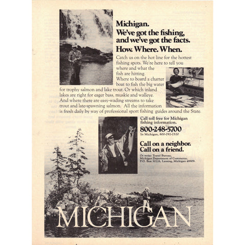 Vintage 1980 Print Ad for Michigan Fishing