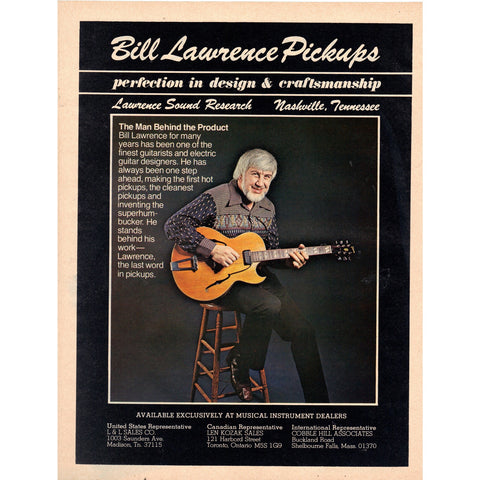 Vintage 1977 Print Ad for Bill Lawrence Guitar Pickups and Lab Series Guitar Amps