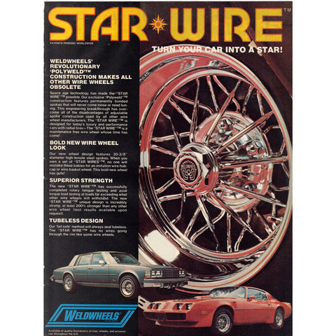 Vintage 1979 Print Ad for Weldwheels Star Wire Wheels