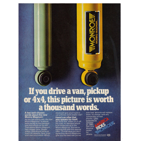 Vintage 1980's Print Ad for Monroe Magnum Shocks