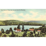 Linen Postcard - Twin Pines on Trout Lake as seen from Cat Mountain - Adirondacks, New York