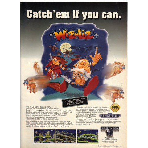 Vintage 1993 Print Ad for Wiz N Liz- Sega Genesis