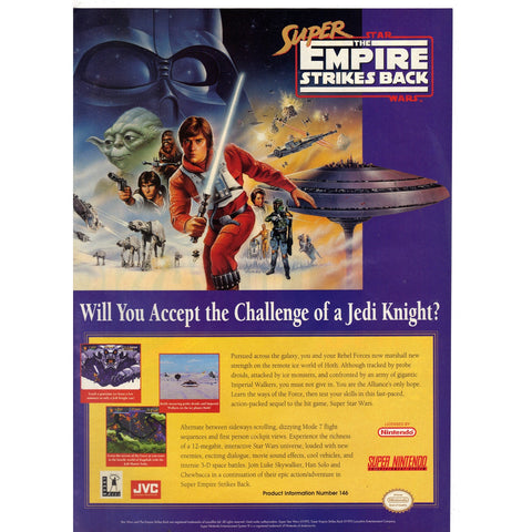 Vintage 1993 Print Ad for The Empire Strikes Back - Super NES