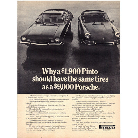 Vintage 1972 Pirelli Tires Print Ad