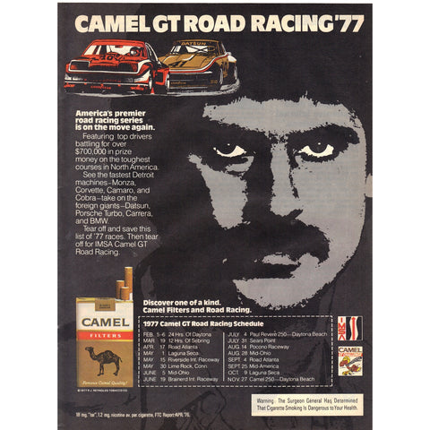 Vintage 1977 Print Ad for Camel GT Road Racing '77