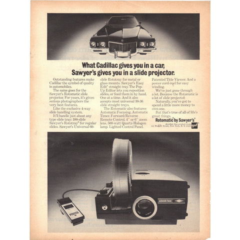 Vintage 1971 Print Ad for Sawyer's Rotomatic Slide Projector
