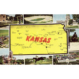 Linen Map Postcard - Kansas