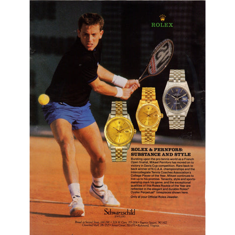 Vintage 1989 Print Ad for Rolex Watches w/ Mikael Pernfors