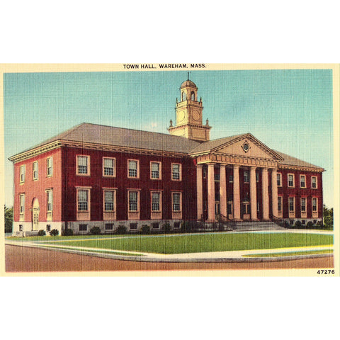 Linen Postcard - Town Hall - Wareham, Massachusetts