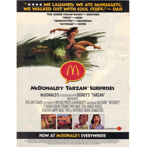 Vintage 1999 Print Ad for McDonald's Tarzan Surprises