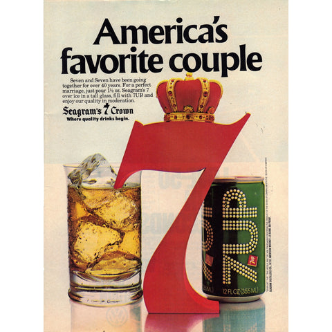 Vintage 1980 Print Ad for Seagram's Seagram's 7 Crown and Volkswagen Rabbit