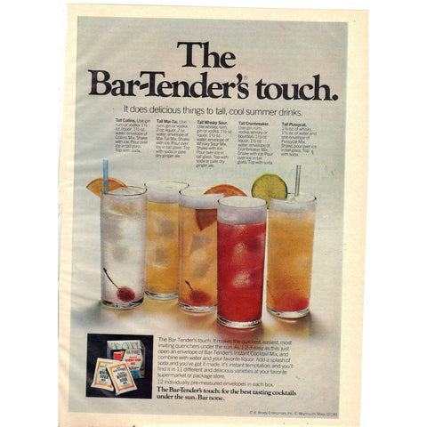 Vintage 1970 Print Ad for The Bar-Tender's Touch Cocktail Mix