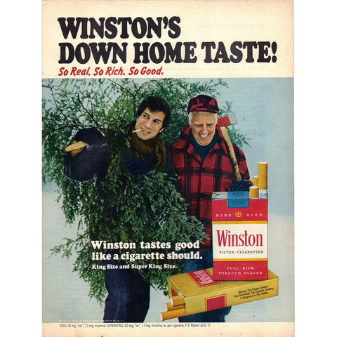 Vintage 1971 Print Ad for Winston Cigarettes - Christmas Tree