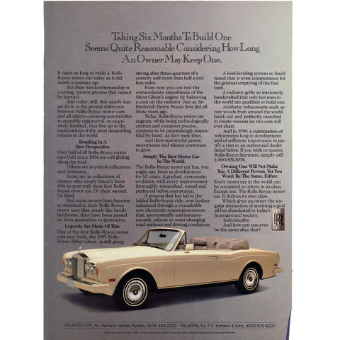 Vintage 1989 Print Ad for Rolls-Royce and Mouton-Cadet Wine