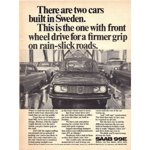 Vintage 1972 SAAB 99E Print Ad