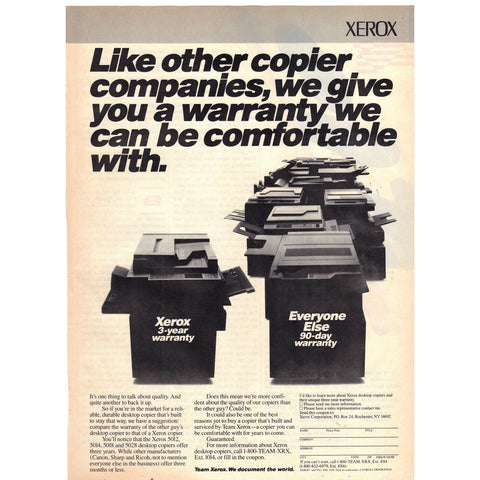 Vintage 1989 Xerox Copier Print Ad