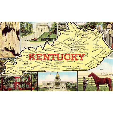 Linen Map Postcard -Kentucky