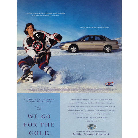 Vintage 1999 Print Ad for Chevy Malibu with Cammi Granato