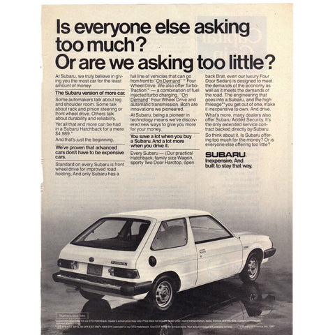 Vintage 1984 Subaru Hatchback Print Ad