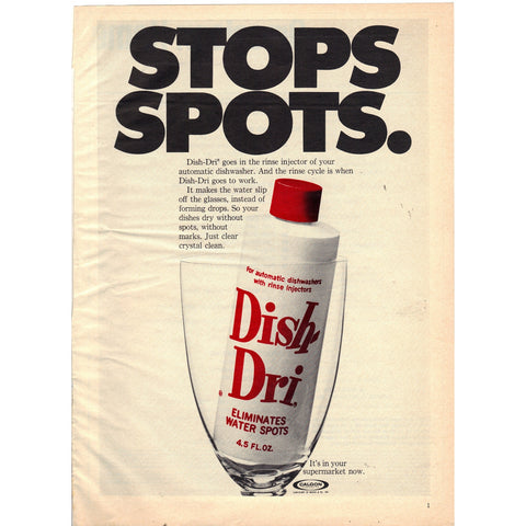 Vintage 1970 Dish-Dri Dishwasher Rinse Print Ad