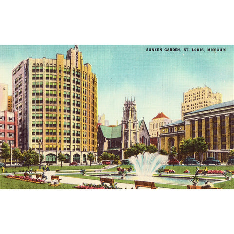 Linen Postcard - Sunken Garden - St. Louis, Missouri