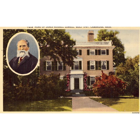 Linen Postcard - Home of James Russell Lowell - Cambridge, Massachusetts