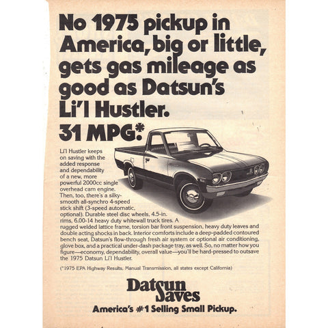 Vintage 1975 Datsun "Li'l Hustler" Truck Print Ad