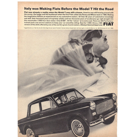 Vintage 1965 Fiat 1100 D Sedan and Volkswagen Print Ad